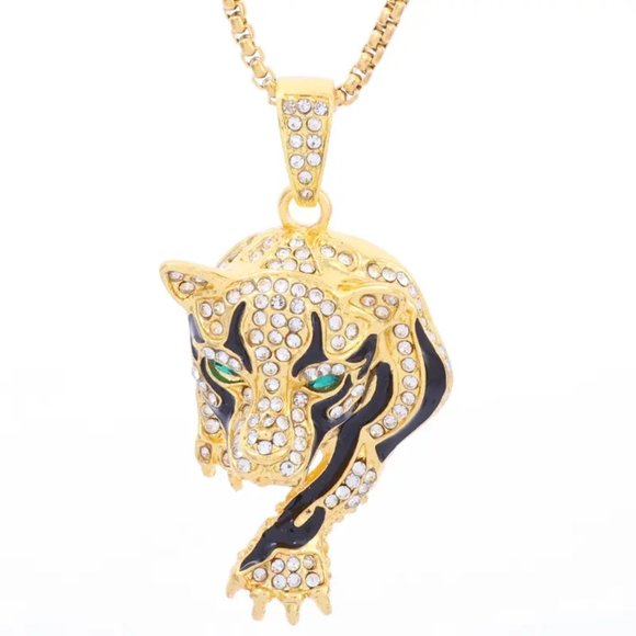 448 Creative Tiger Charm Pendant Necklace For Men, Hip-Hop Rhinestone Jewelry - Picture 4 of 5
